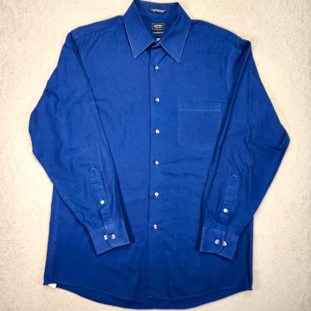 Arrow Mens Classic Fit Dress Shirt Wrinkle Resistant Blue 15-15 1/2 32/33 Pocket